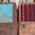 Cartella in pelle e kilim con fibia cucita a mano
